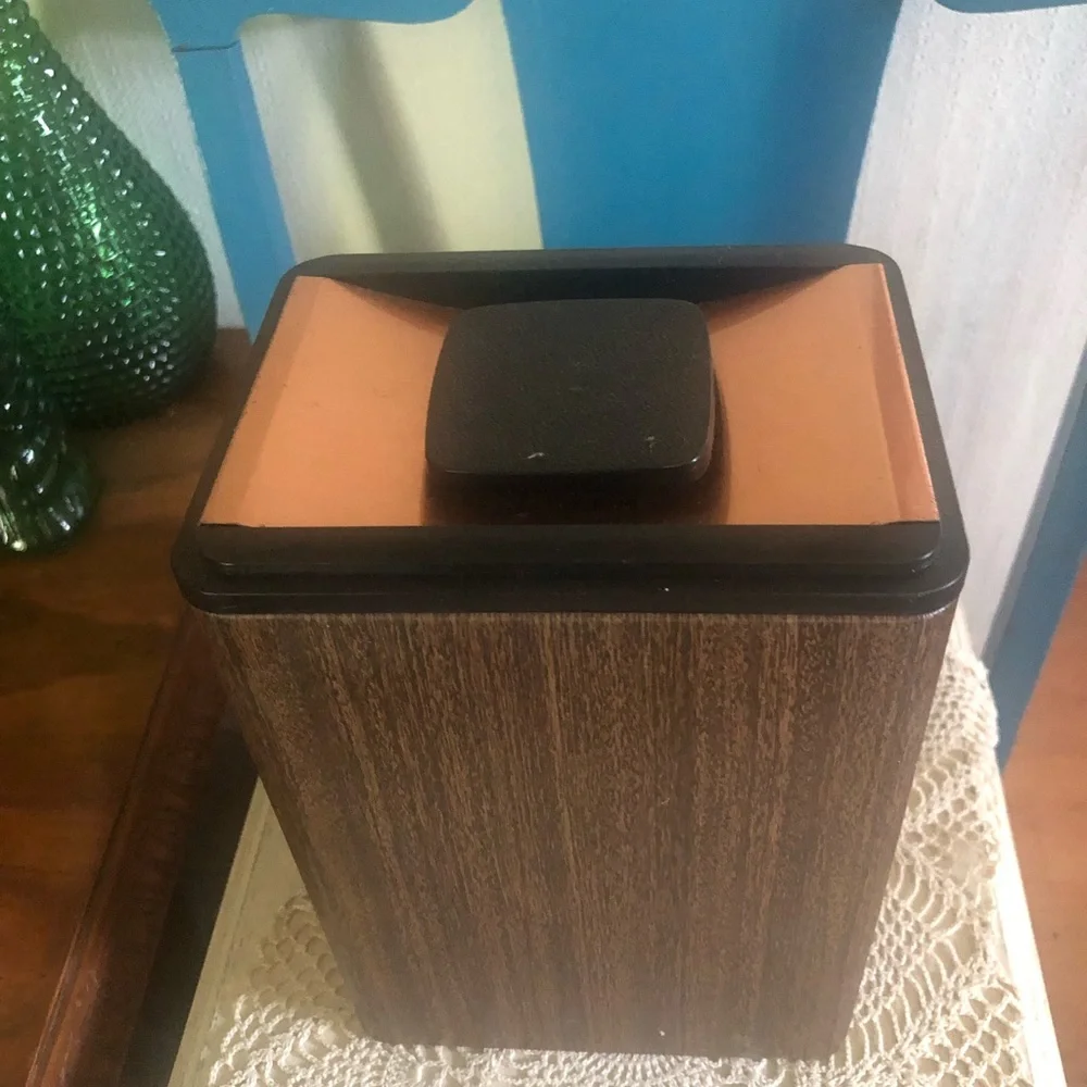 Vintage Copper & Wood-Look Metal Canister